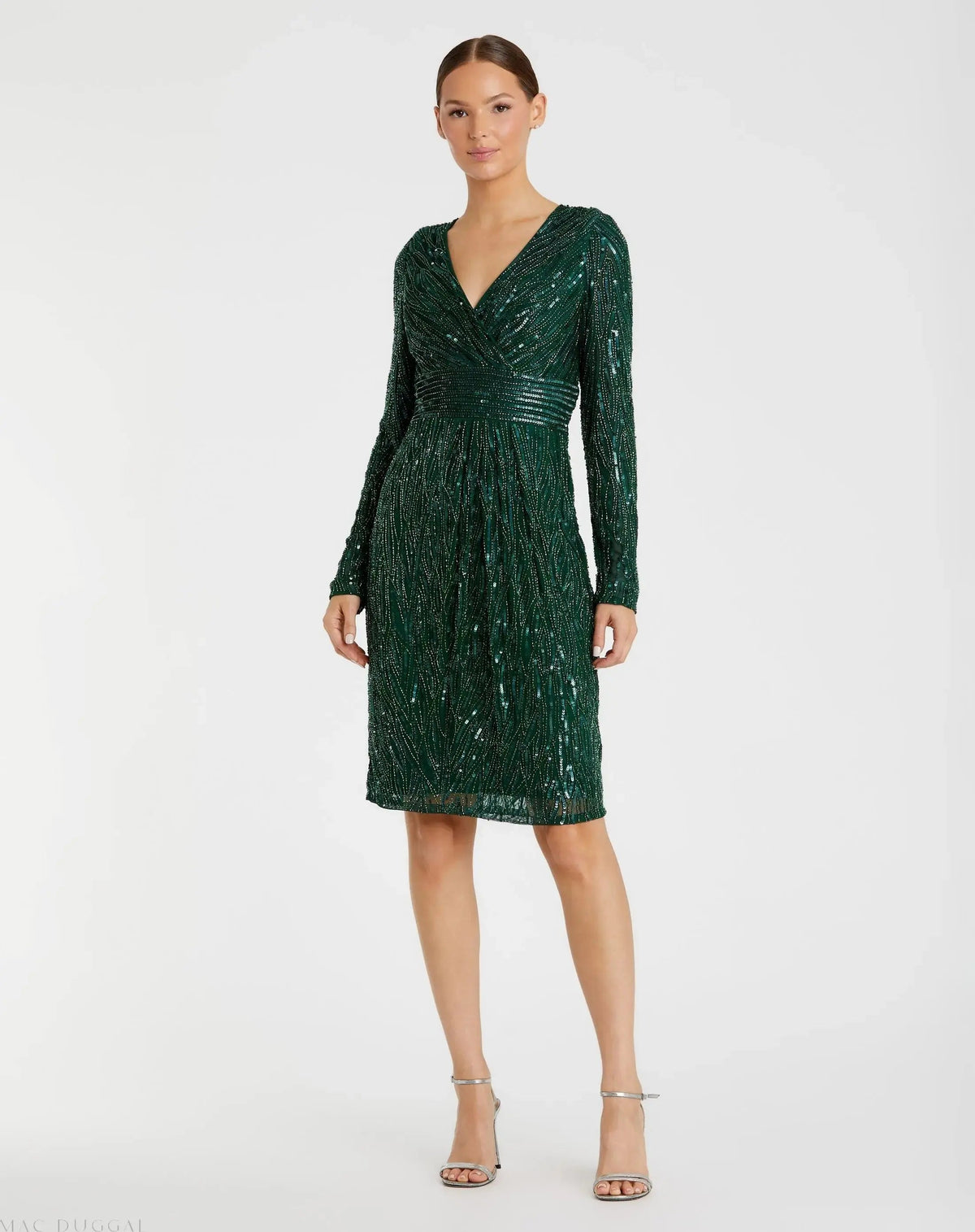 Green Long Sleeve Embellished Sequin Cocktail Dress - FINAL SALE