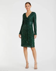 Green Long Sleeve Embellished Sequin Cocktail Dress - FINAL SALE