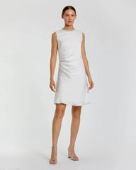 Rhinestone Neckline Draped Mini Dress