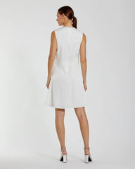 White Rhinestone Neckline Draped Mini Dress