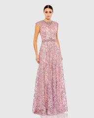 Embroidered Cap Sleeve A Line Gown