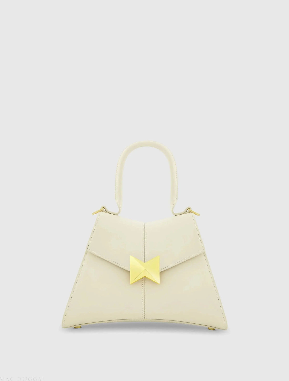 White Angular Small Leather Handbag With Gold Hardware