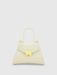 White Angular Small Leather Handbag With Gold Hardware