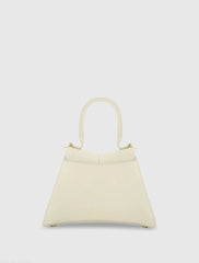 White Angular Small Leather Handbag With Gold Hardware