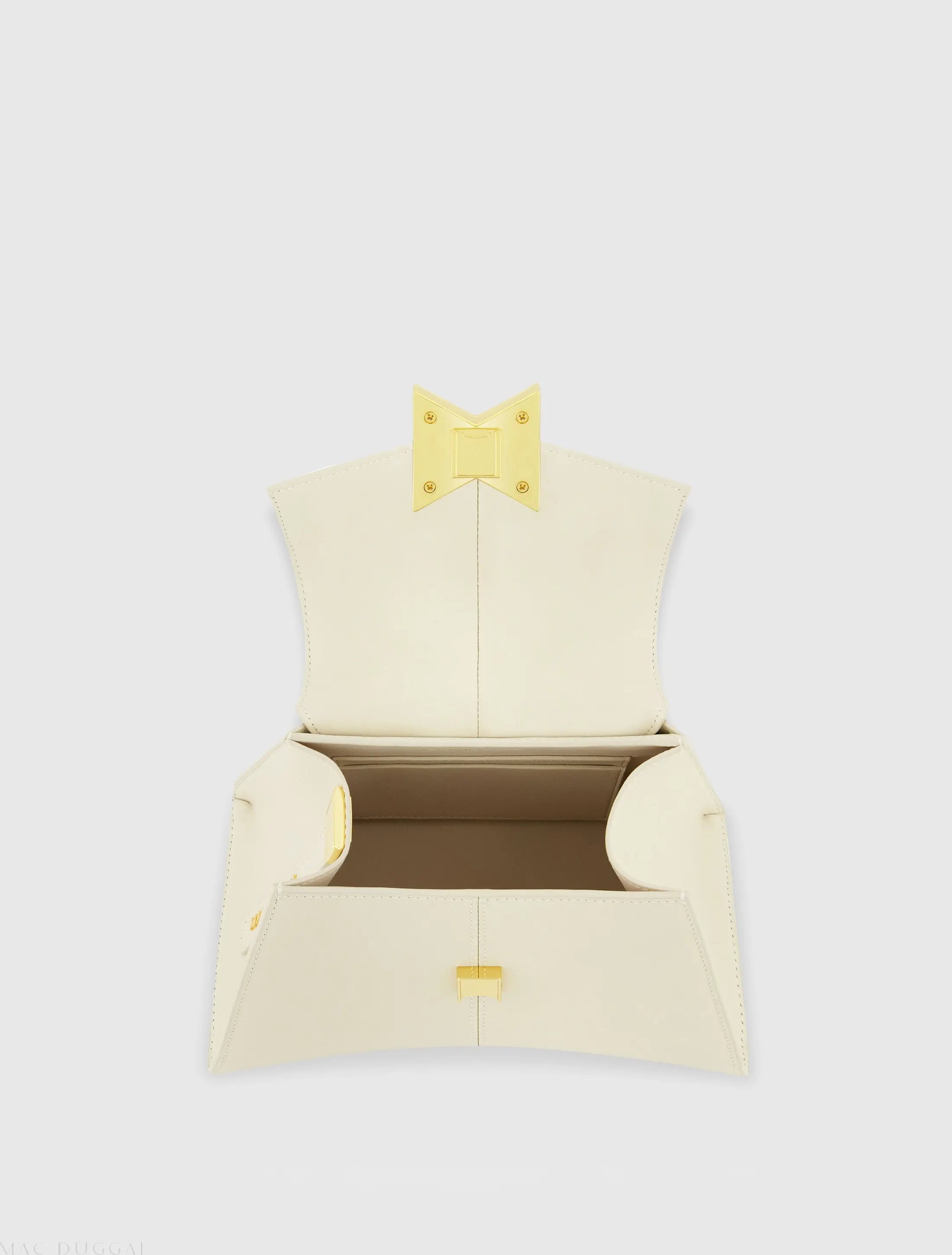 White Angular Small Leather Handbag With Gold Hardware
