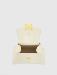 White Angular Small Leather Handbag With Gold Hardware