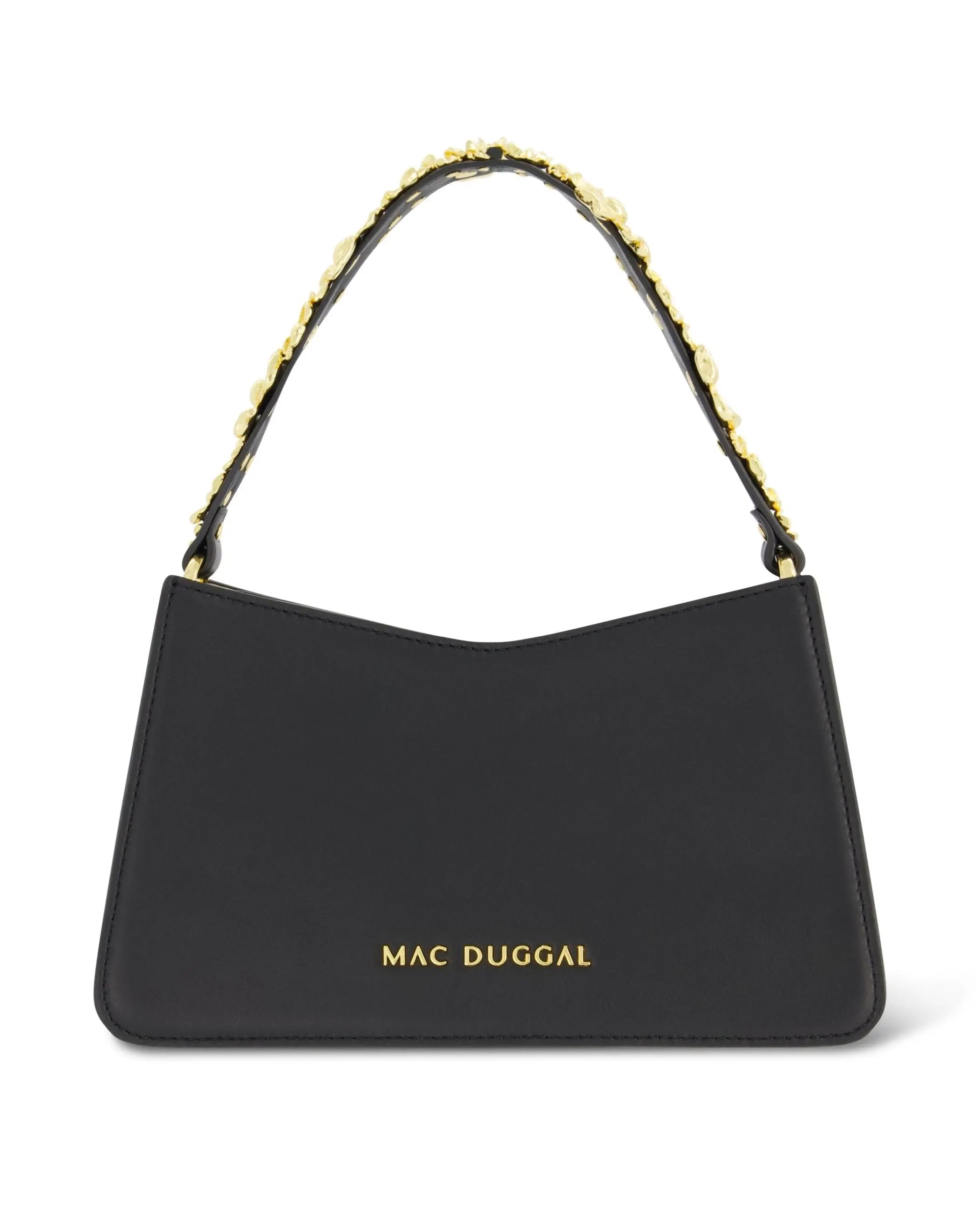 Gold Floral Small Black Nappa Leather Shoulder Bag