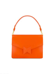 Orange Classic Leather Medium Shoulder Bag with Detachable Strap