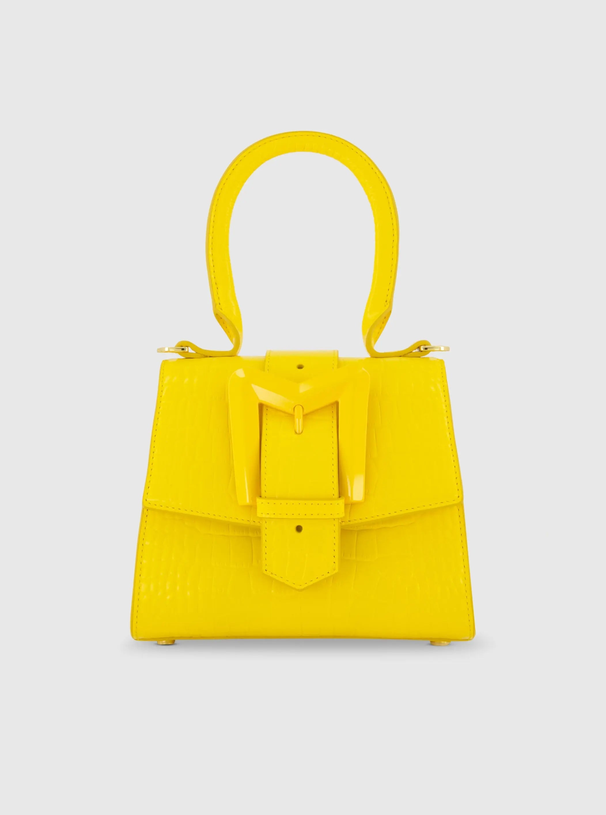 Buckled Mini Croco Leather Handbag with Detachable Strap