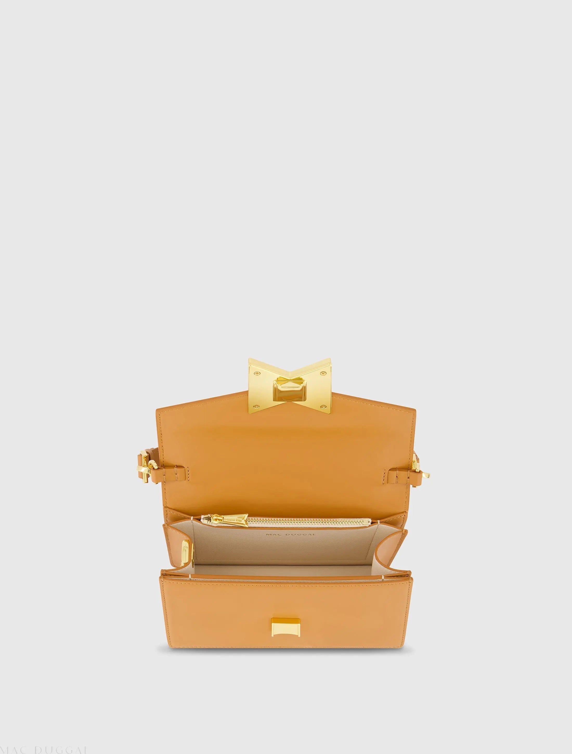 Brown Mini Leather Shoulder Handbag With Gold Hardware - FINAL SALE