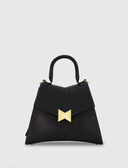 Medium Angular Leather Top Handle Handbag with Gold Hardware