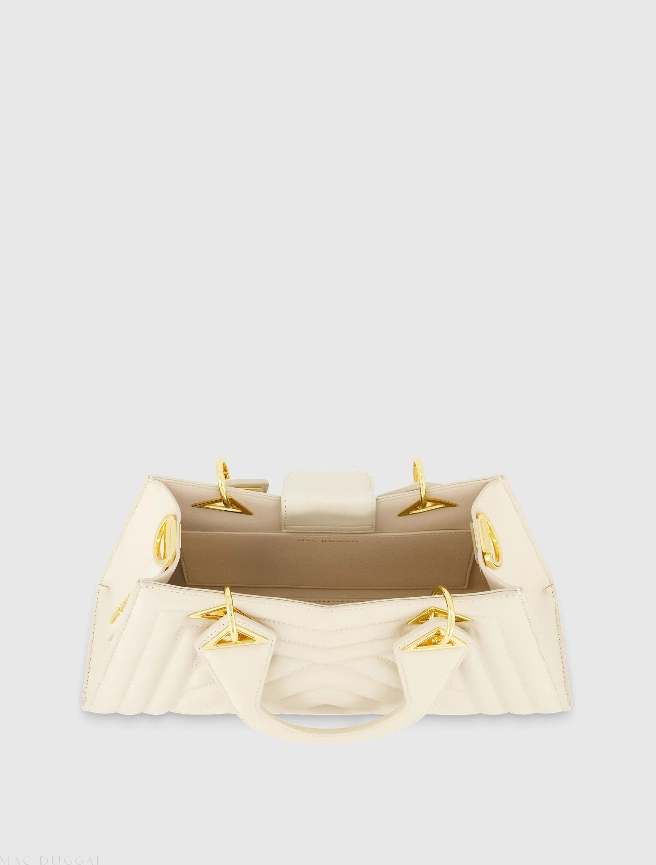 White Quilted Napa Leather Angular Handbag