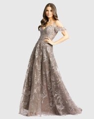 Purple Embellished Cold Shoulder Sweetheart A Line Gown